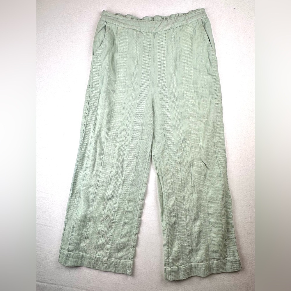 Free People Cotton/Linen Wide Leg‎  Textured Stripe Pant Pull On Boho Coastal